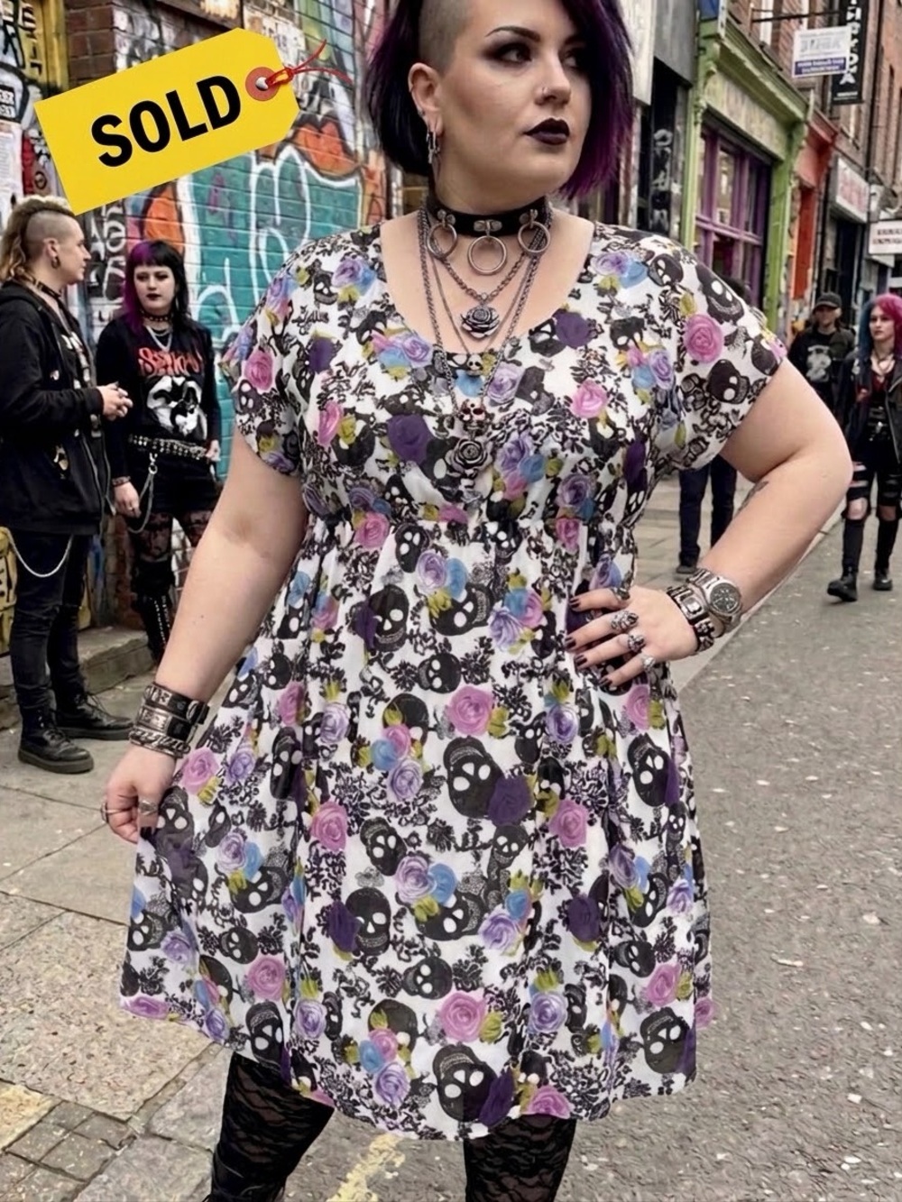 Torrid Skulls & Floral Print Babydoll Dress. Goth, Punk, Alternative, Whimsigoth